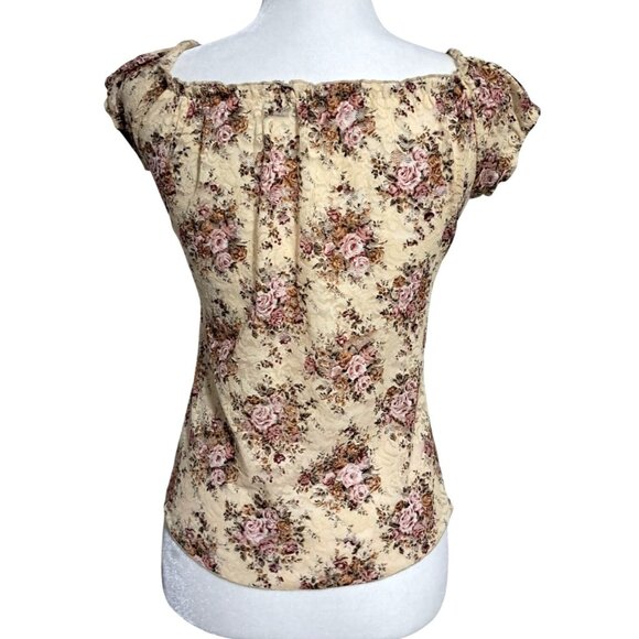 Y2K Wet Seal Floral Lace Off Shoulder Peasant Blouse Size M Cottagecore Boho - Picture 4 of 8